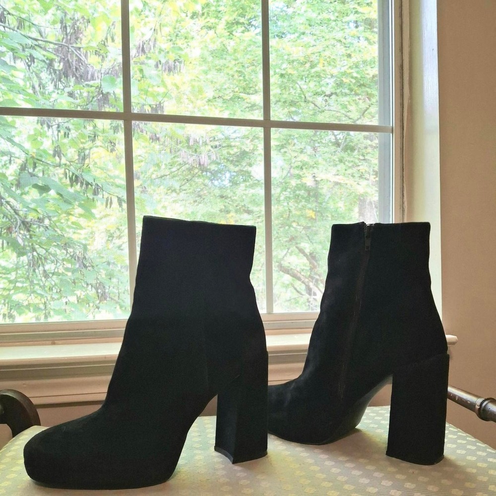 Goth Platform Heel Boots Black Suede Steve Madden 10 gogo festival grunge boho